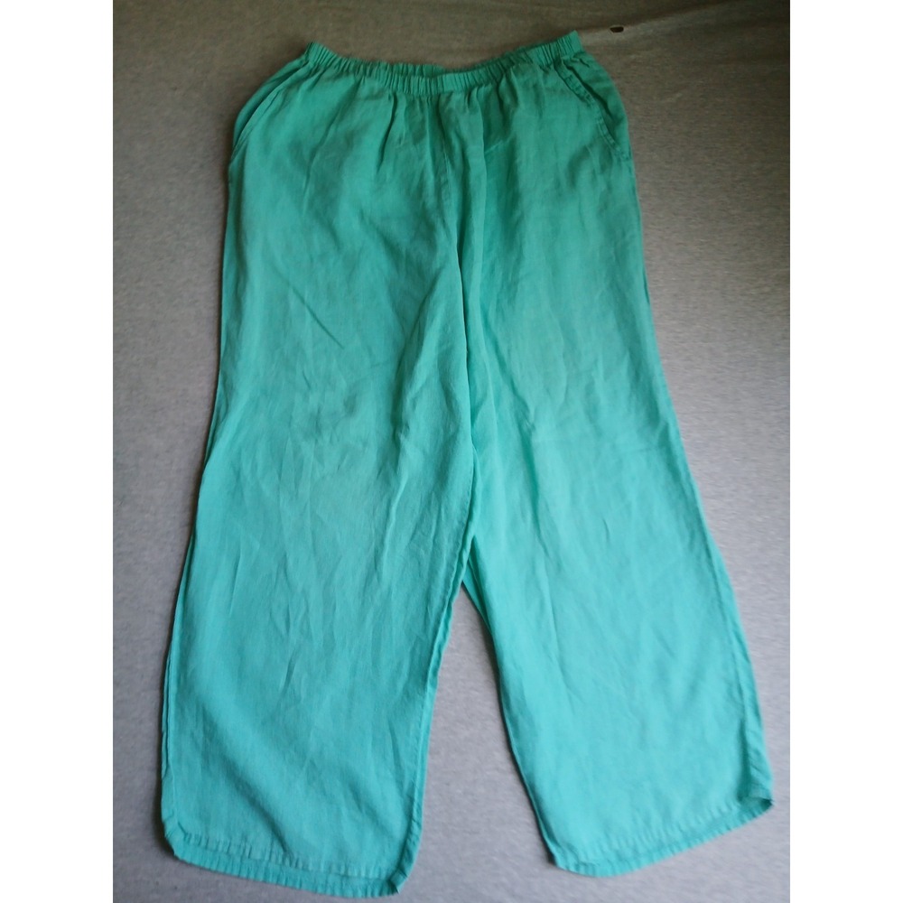 Flax Pants Medium Linen Crop Wide Leg Pull On Resort Beach Cruise Boho Bohemian